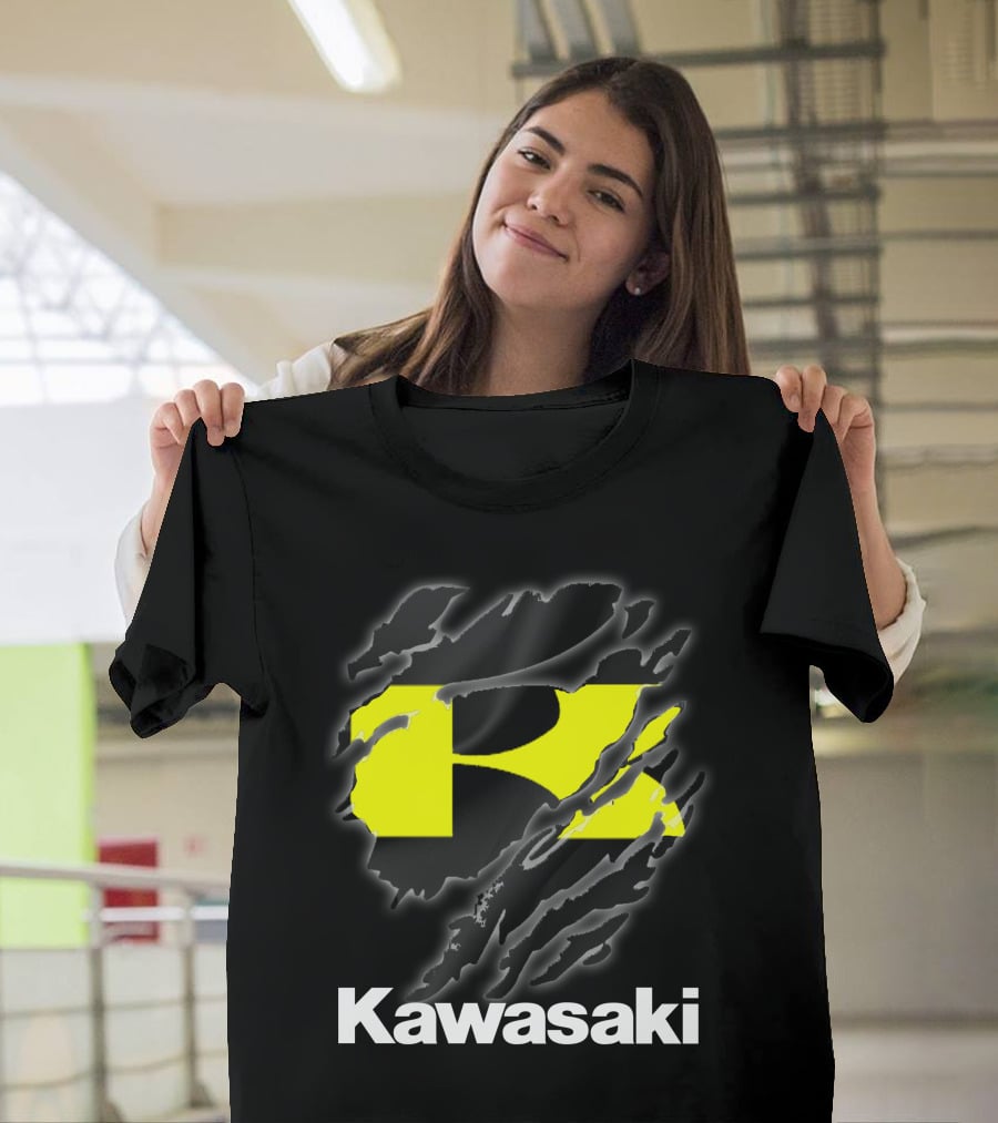 Kawasaki Ripping Claw Marks Yellow Black T-Shirt