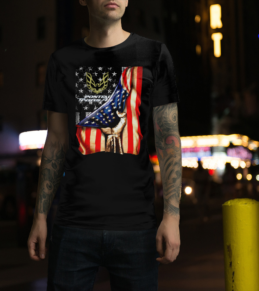 Pontiac Trans Am Eagle With American Flag Background And Stars T-Shirt