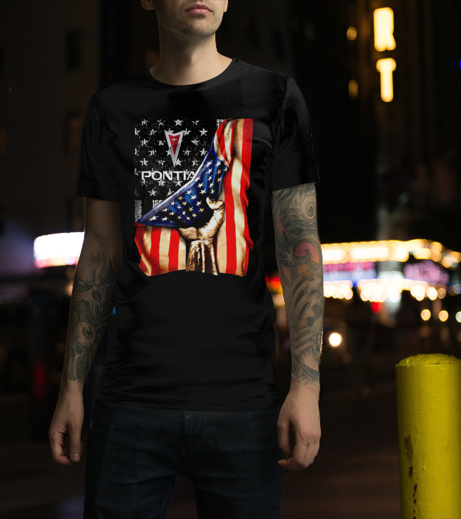 Pontiac Logo With American Flag Stars And Stripes Patriotic T-Shirt