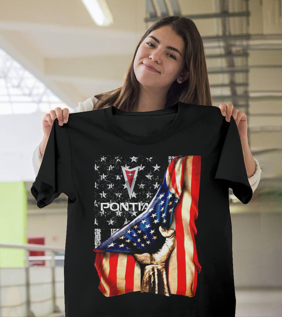 Pontiac Logo With American Flag Stars And Stripes Patriotic T-Shirt