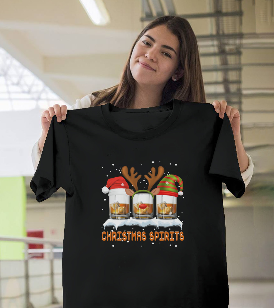Christmas Spirits Santa Reindeer Beer Holiday Cheer T-Shirt