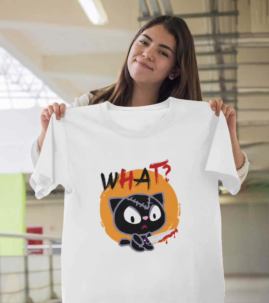 WHAT? Funny Murderous Black Cat with Knife T-Shirt