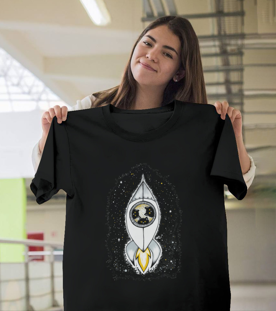 Space Kitties Rocket Adventure in Starry Cosmos T-Shirt