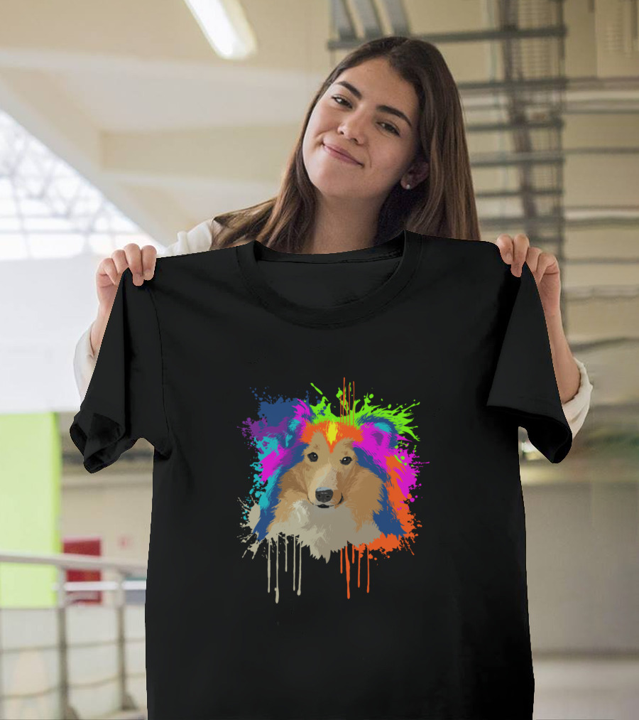 Colorful Splash Collie Dog T-Shirt