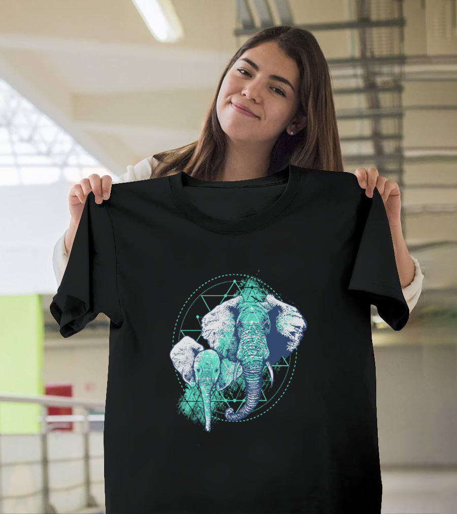 Elephant And His Geometric Abstract Triangles T-Shirt