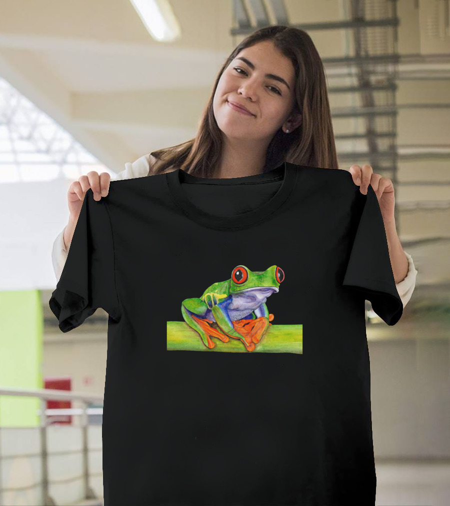 Frog Red Eyed Tree Frog Ink And Watercolour Painting T-Shirt