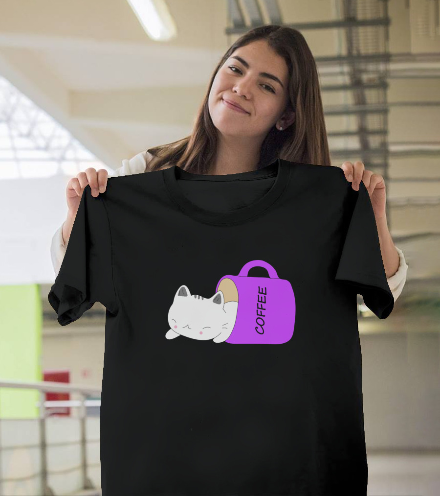 Girl Cat Sleeping In Coffee Mug T-Shirt
