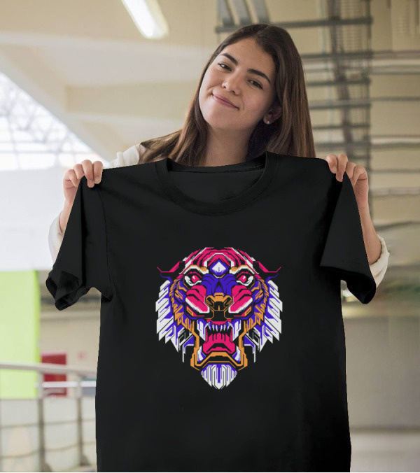 The Tiger Kaleidoscope Vibrant Geometric Face T-Shirt