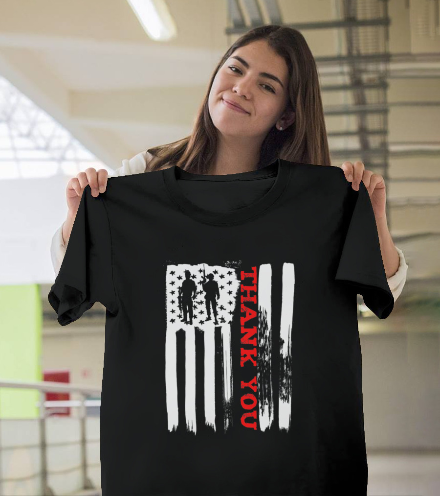 Veteran American Flag Thank You July 4 Mili T-Shirt