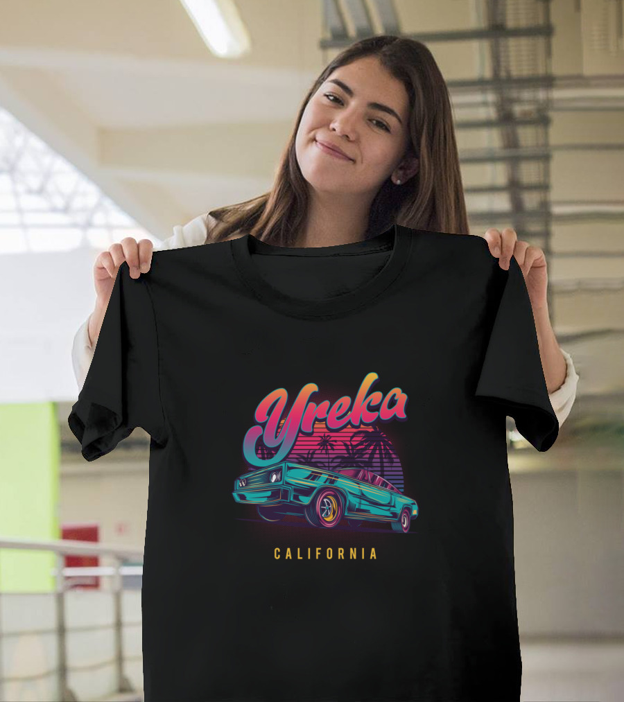 Yreka California Retro Vintage Muscle Cars Sunset Scene with Palm Trees T-Shirt