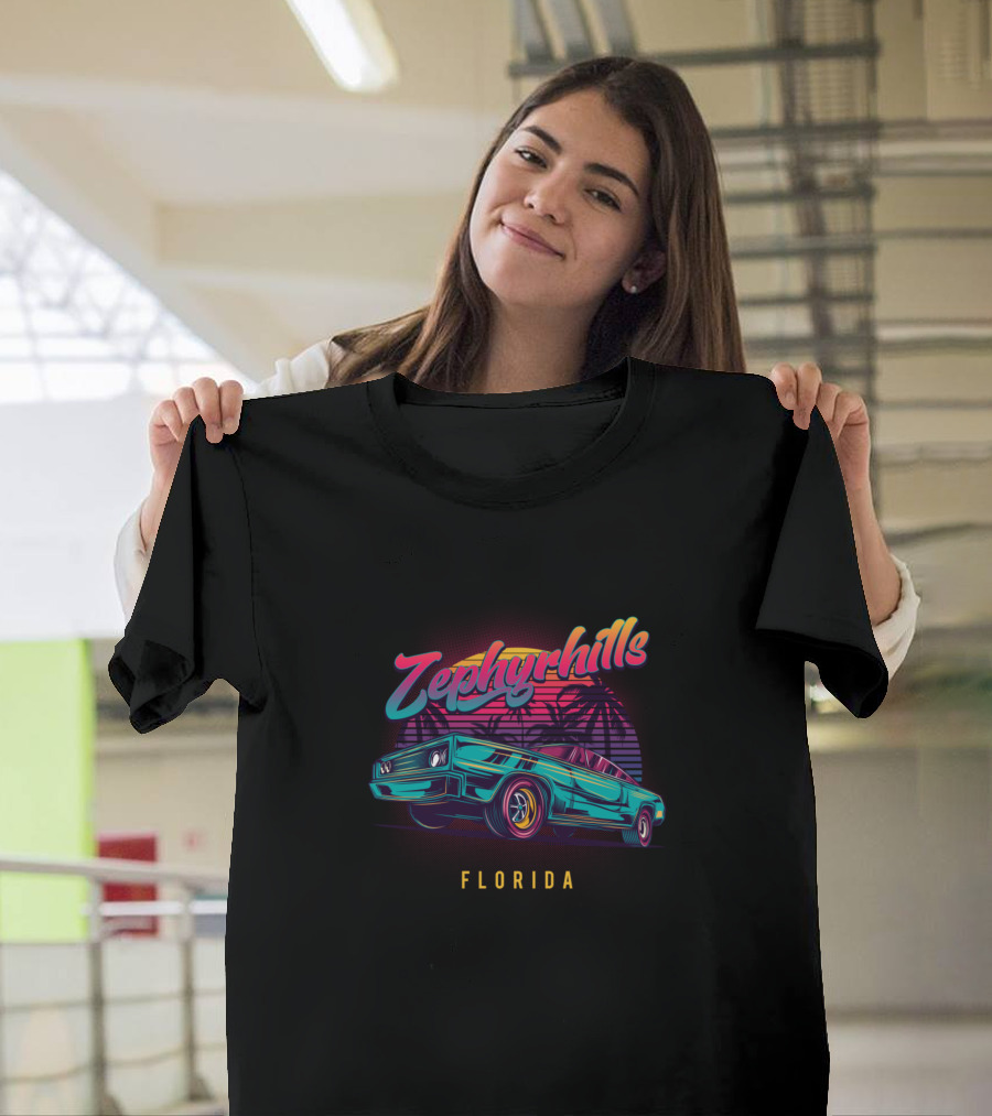 Zephyrhills Florida Retro Vintage Muscle Car with Palm Trees T-Shirt