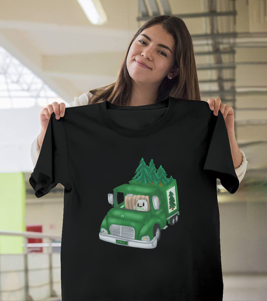 Polar Bear Driving Green Tree-Laden 18 Wheeler Truck T-Shirt