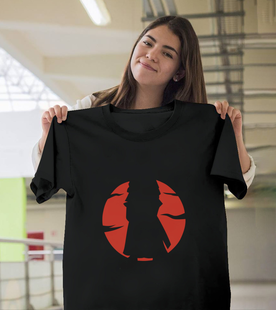 Samurai Warriors Shadow with Red Circle Background T-Shirt