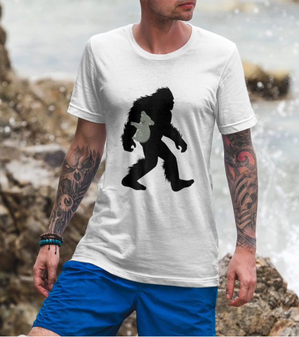 Bigfoot Sasquatch Carrying Koala Marsupial Animal T-Shirt