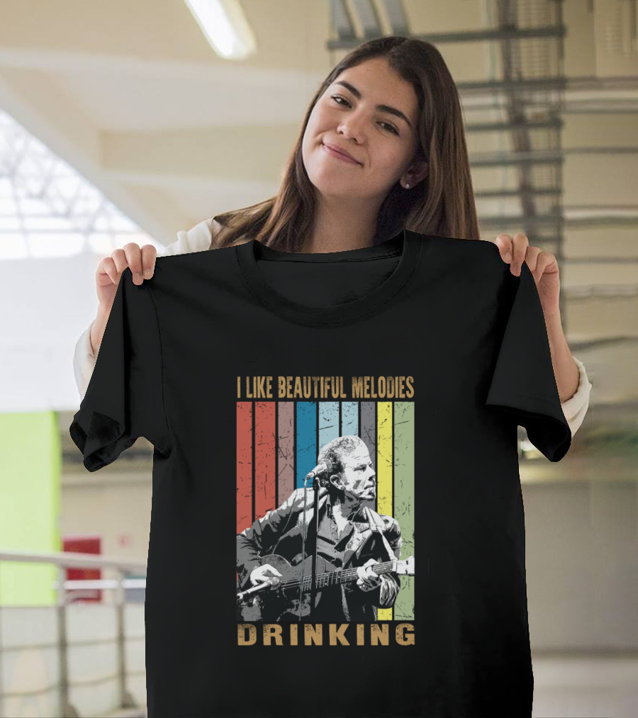 I Like Beautiful Melodies Drinking Classic Tom Waits Vintage Musician Strip T-Shirt