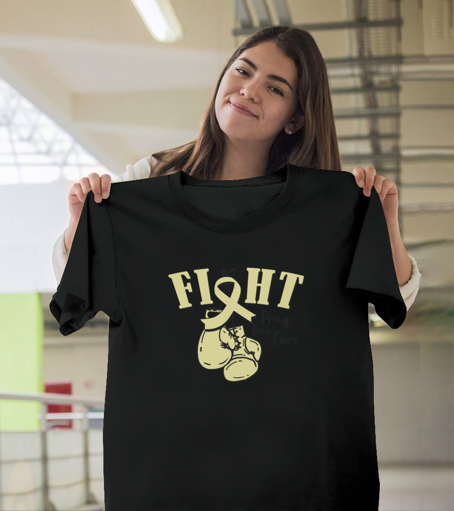 FIGHT Pray For A Cure Spina Bifida Awareness Pale Yellow Ribbon Boxing Gloves T-Shirt