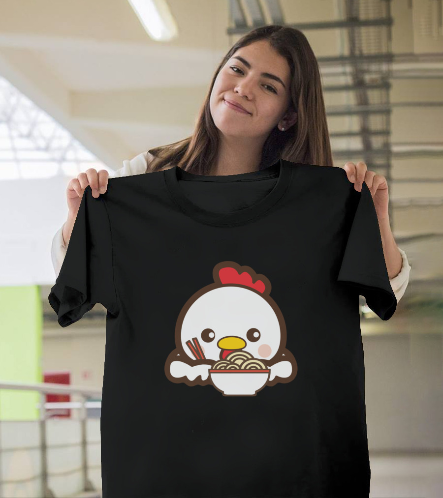 Funny Chicken Ramen Chick Holding Bowl of Noodles T-Shirt