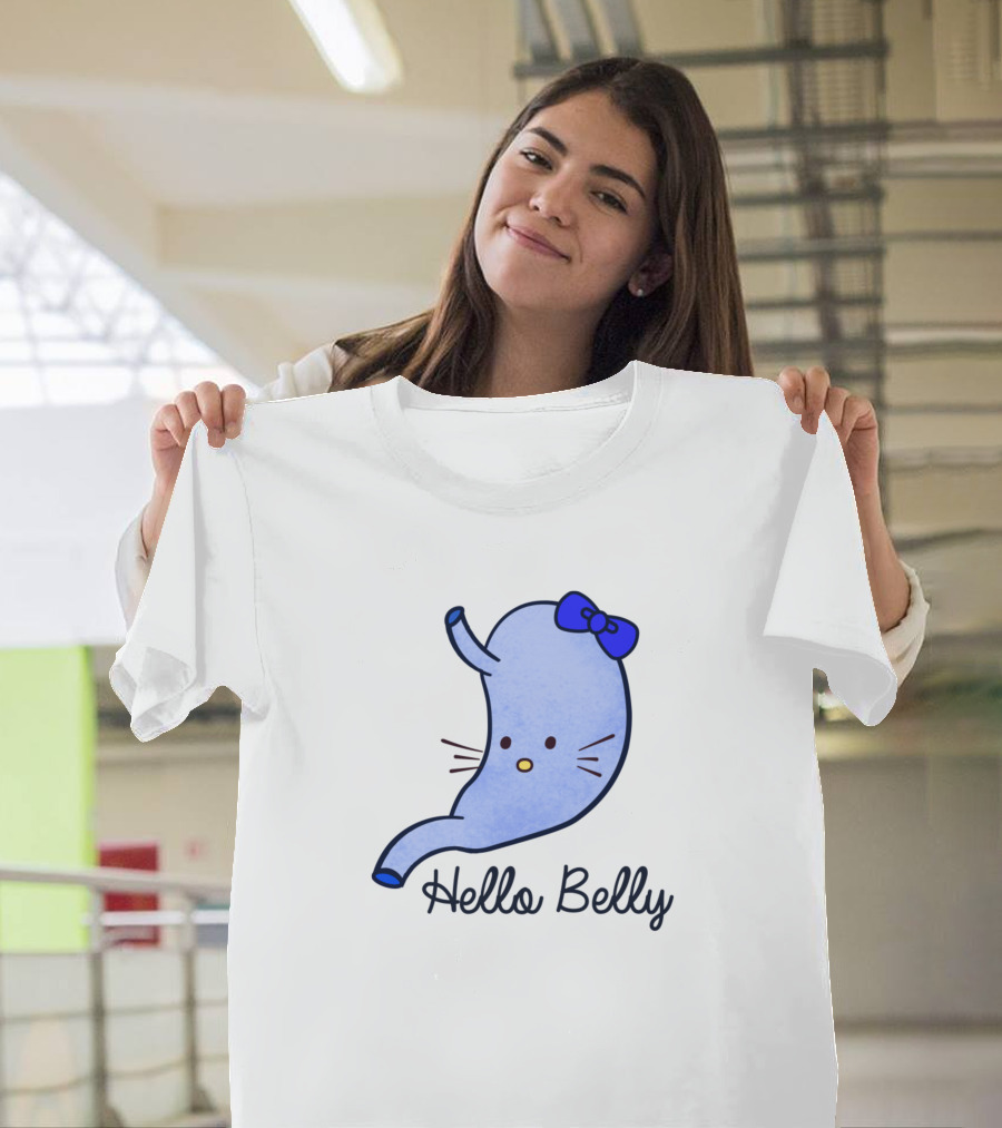 Hello Belly Cute Stomach with Bow Whiskers Funny Appreciation T-Shirt