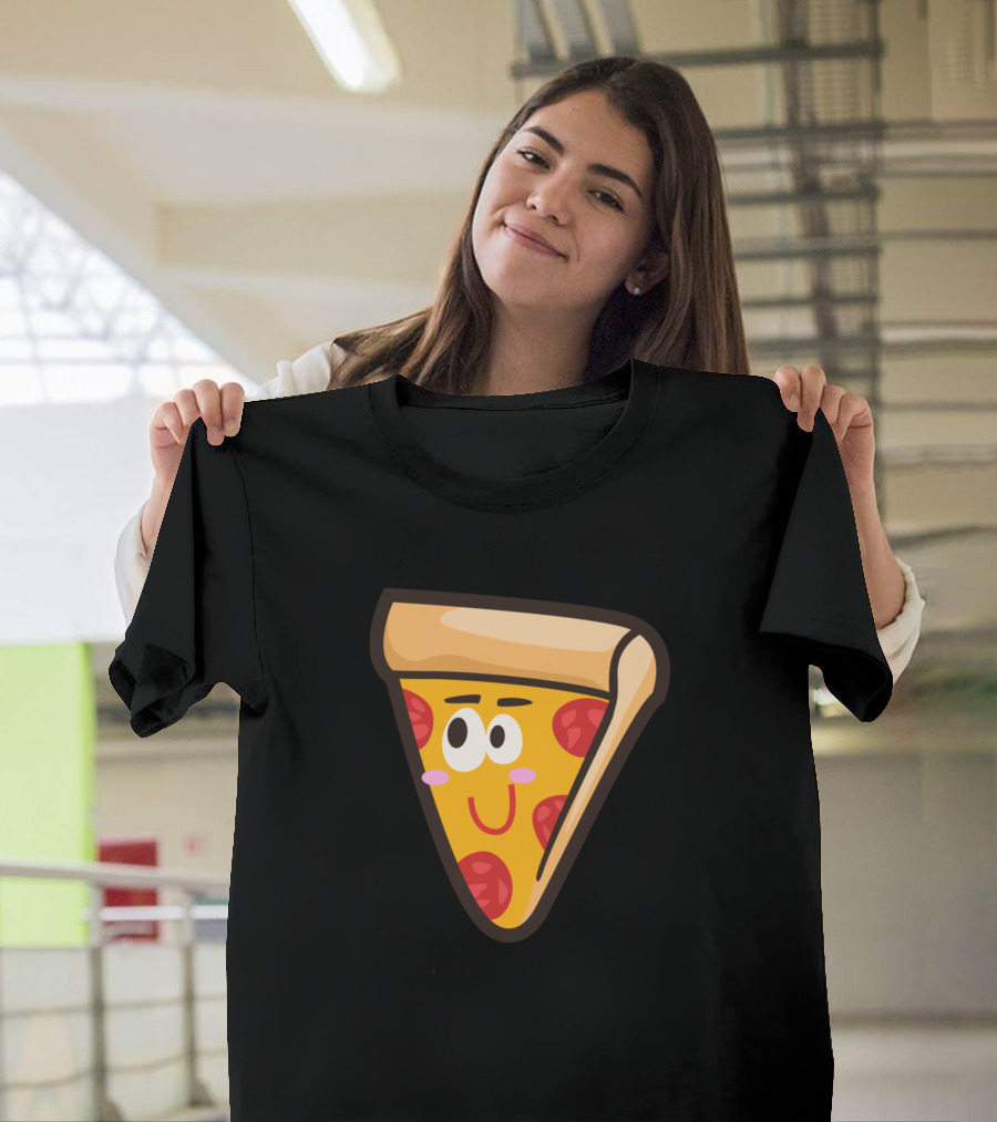 Smiling Pizza Slice with Pepperoni Face T-Shirt