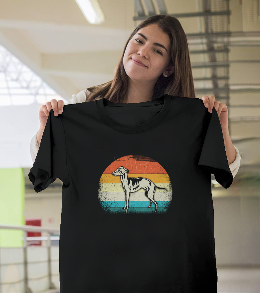 Vintage Retro Greyhound Dog Lover Dad Sunset Stripes T-Shirt