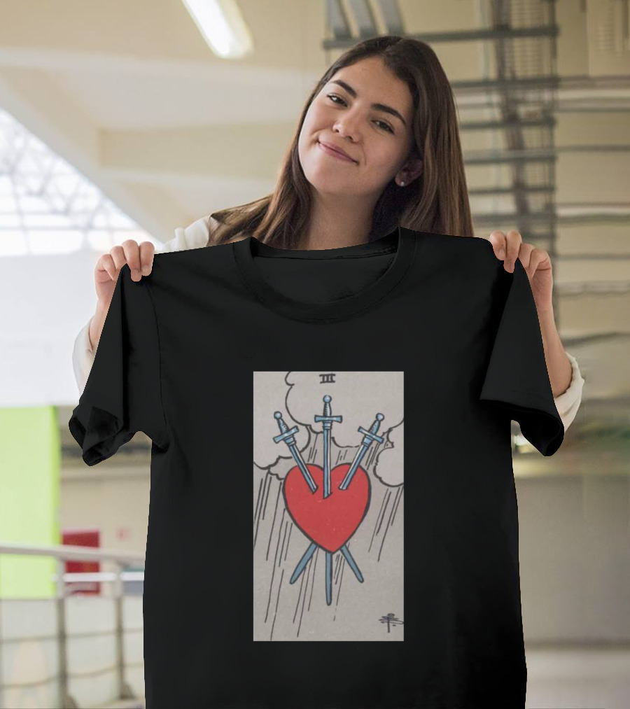 Rider Waite Tarot Card Three of Swords Heart and Swords Scene T-Shirt