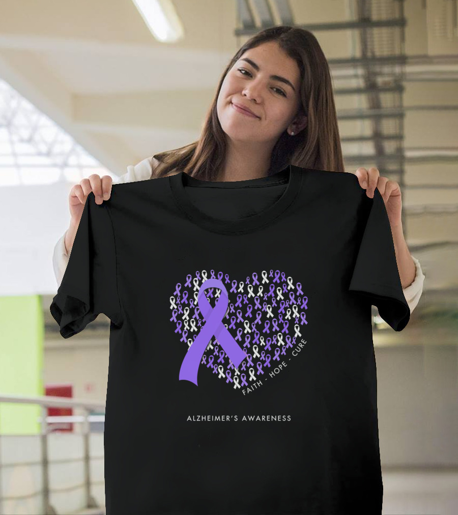 Alzheimer's Awareness Faith Hope Cure Ribbon Heart T-Shirt