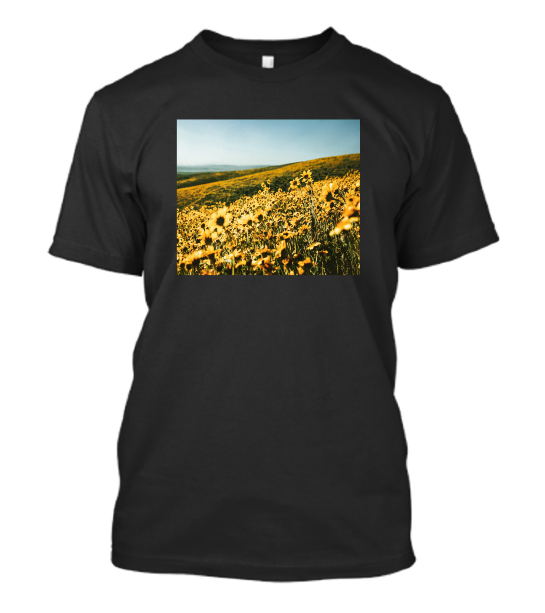 Beautiful View Of Daisy Field Pasture Near Grassy Hills In Blooming Meadow T-Shirt