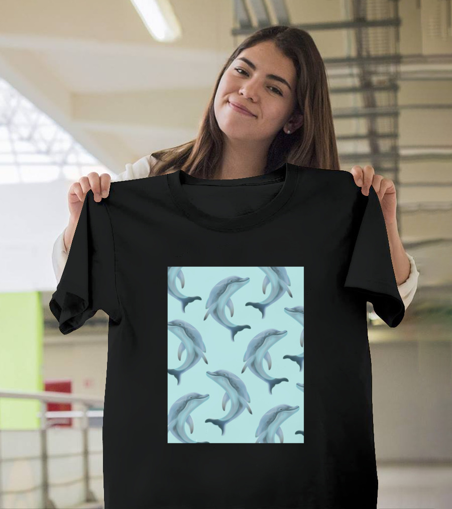 Dolphins Pattern Blue Ocean Aquatic Animals T-Shirt