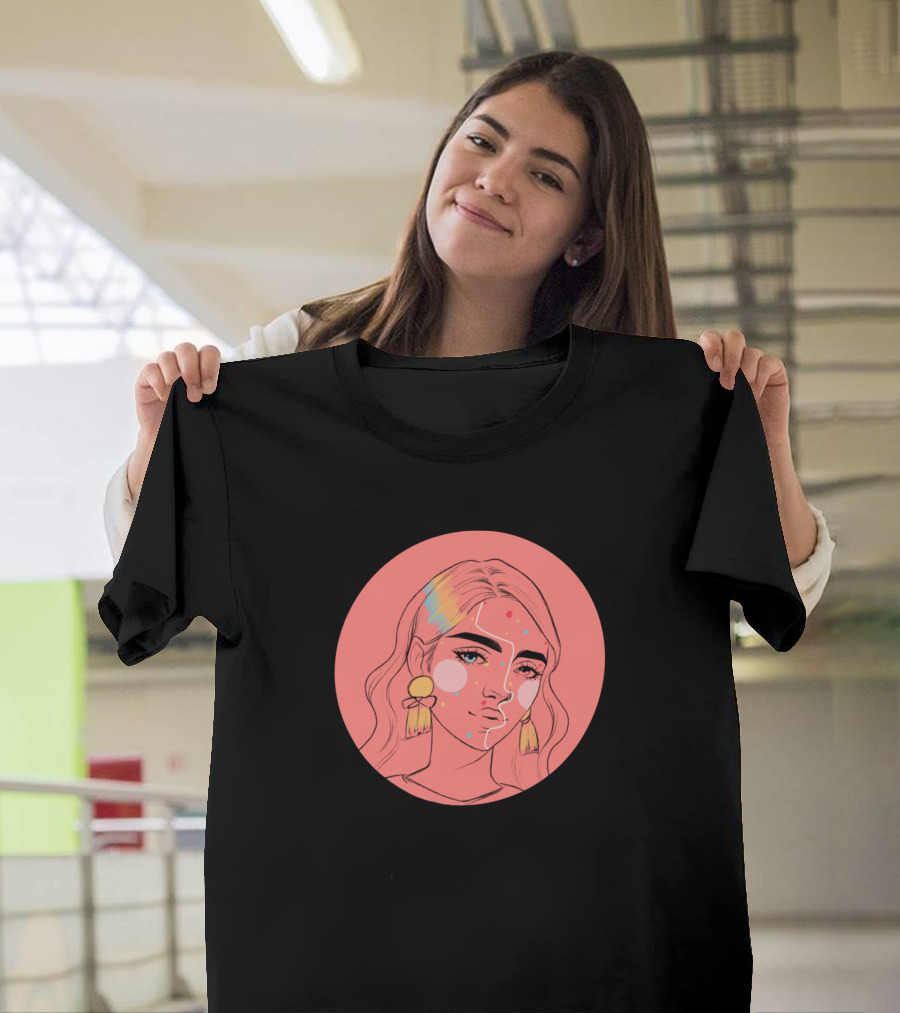 Girl In Vibrant Dots T-Shirt