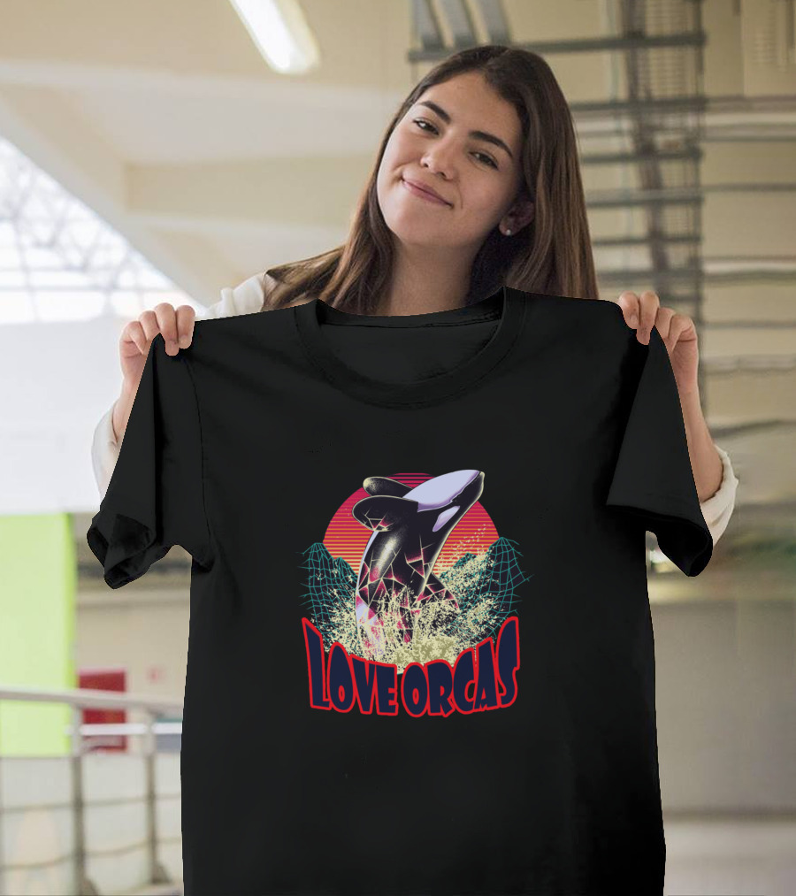 Love Orcas Retro Killer Whales Sunburst Splash T-Shirt
