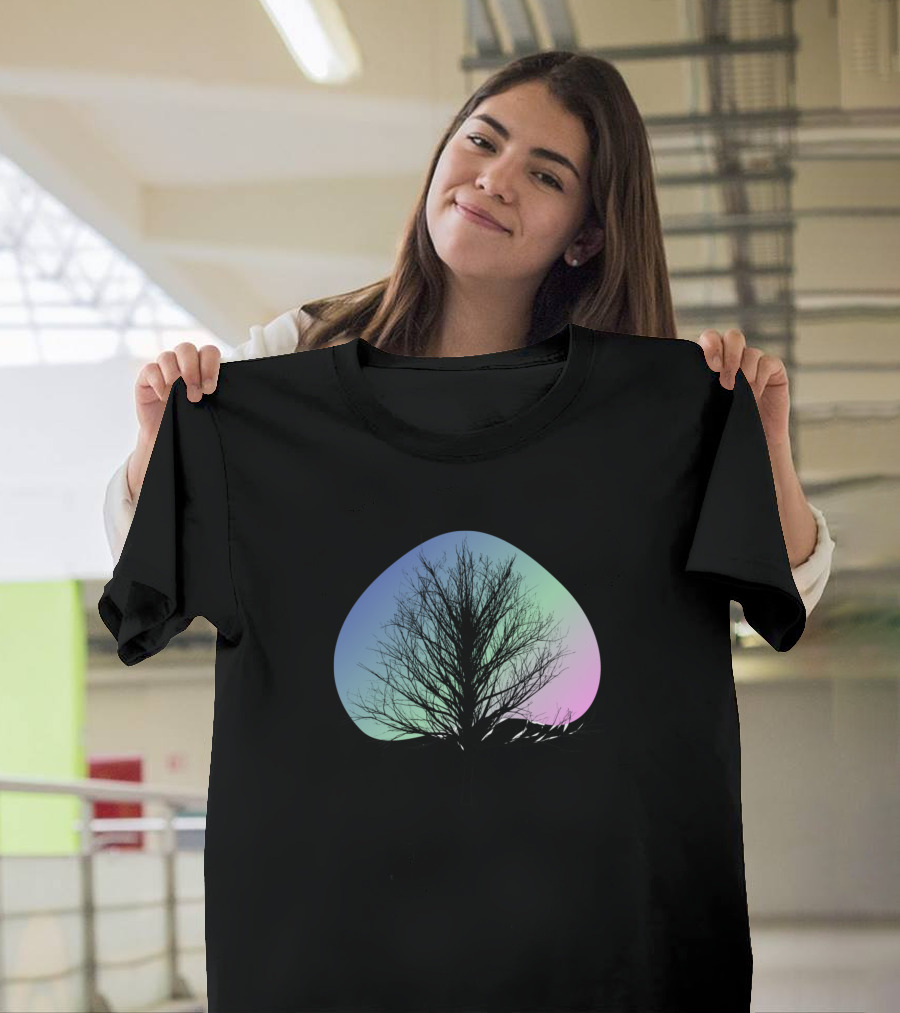 Pink Blue Black Gradient Tree Line T-Shirt