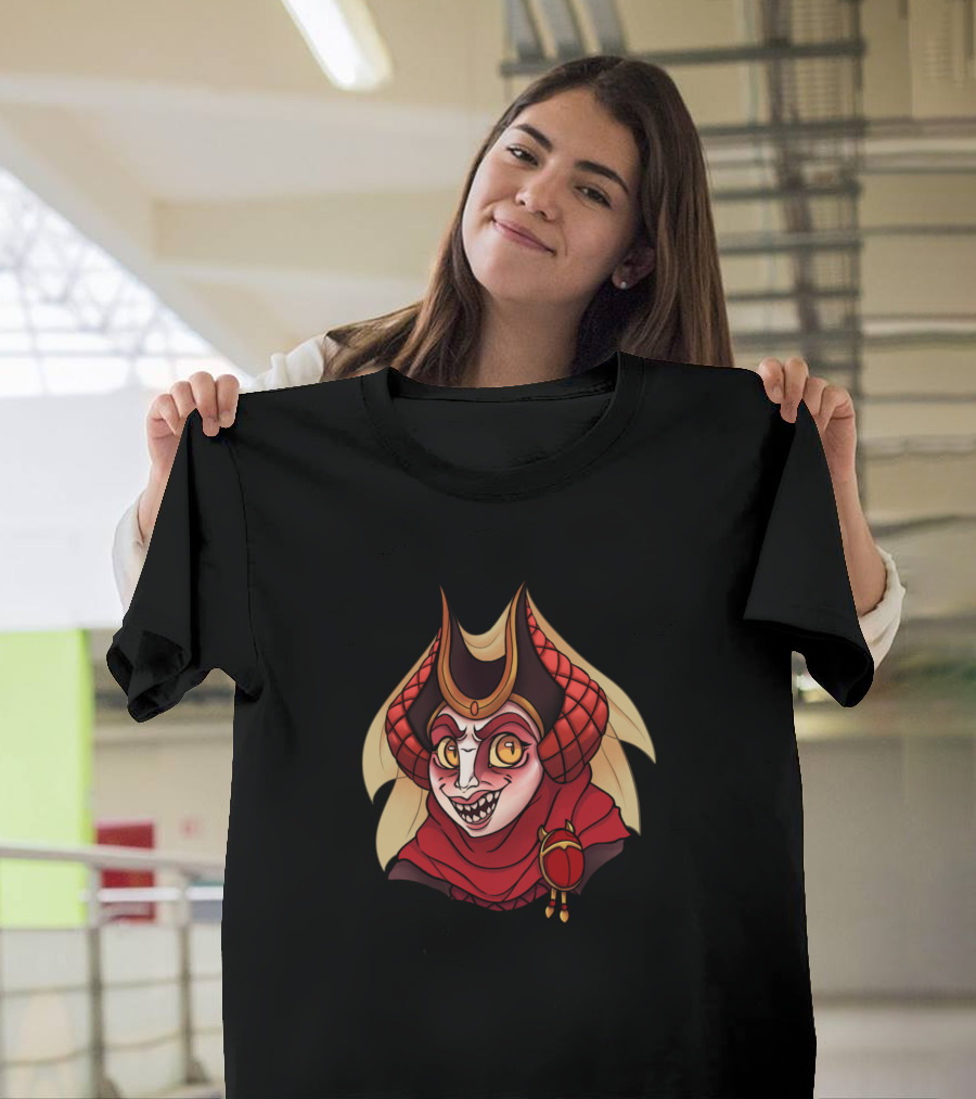 Pontifex Vulgora Evil Jester Face with Horned Court Jester Hat and Red Cloak T-Shirt