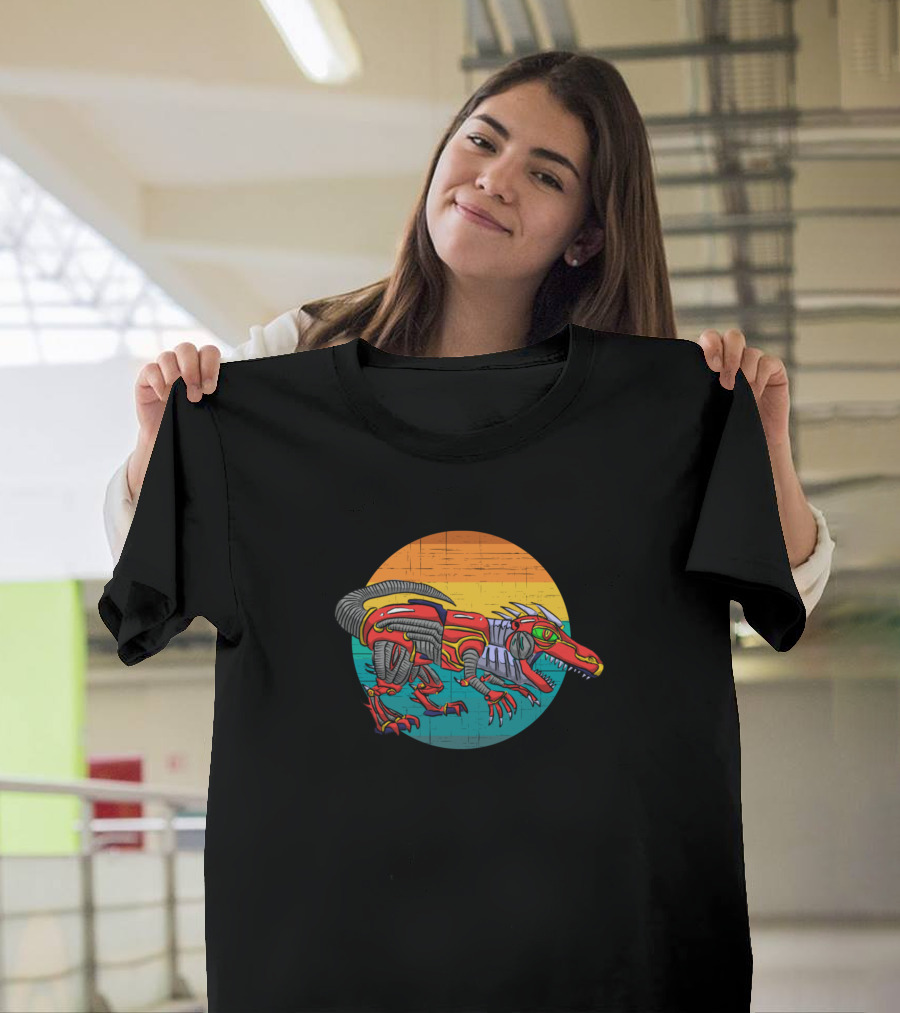 Robot Rex Dinosaur Retro Sunset T-Shirt