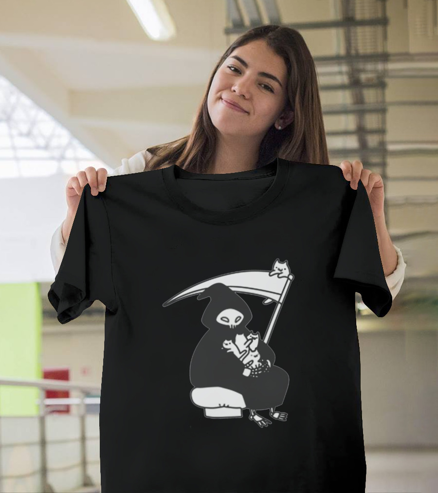 Cats Cuddling with Grim Reaper T-Shirt