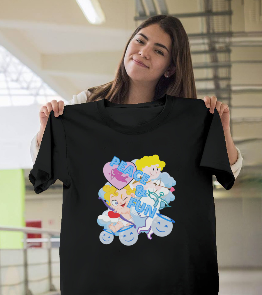 Peace and Fun Cupid Clouds Smiley Faces T-Shirt