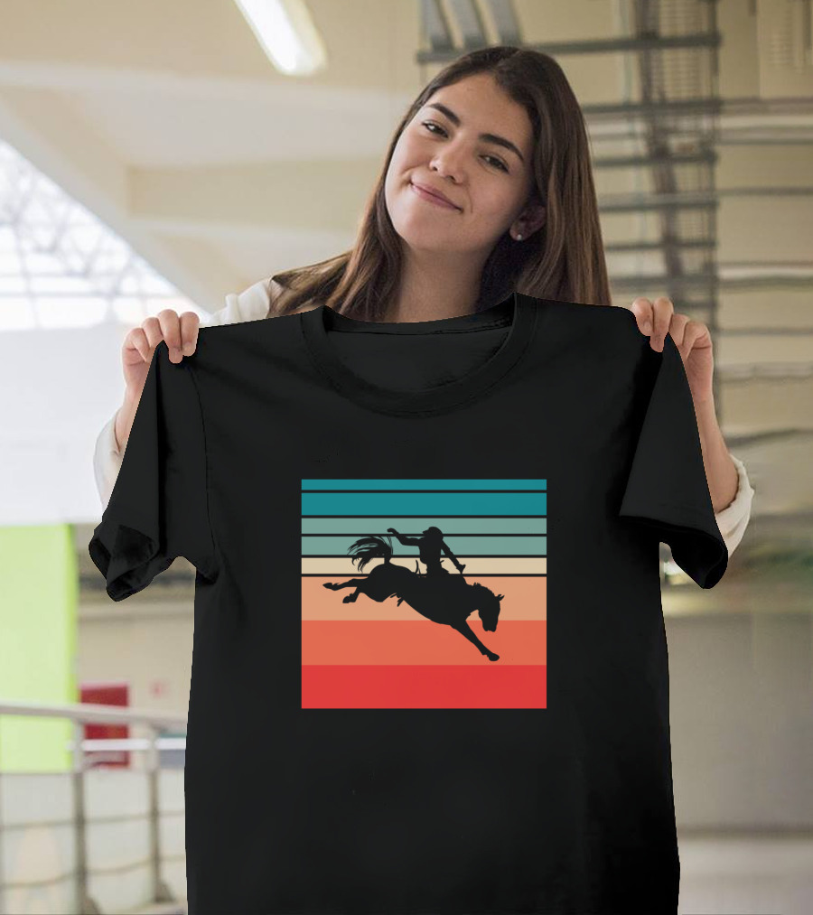 Retro Sunset Silhouette Bronc Rider T-Shirt