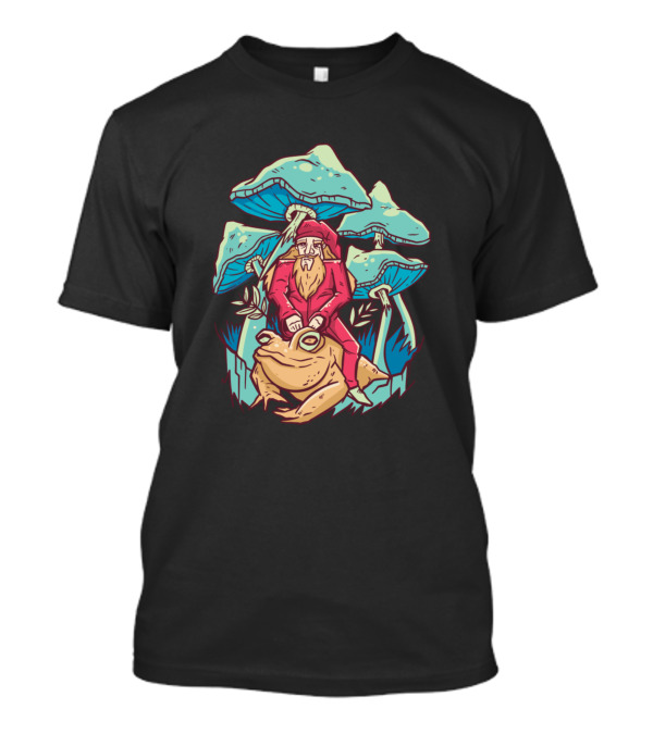 Santa Riding Frog In Mushroom Forest T-Shirt