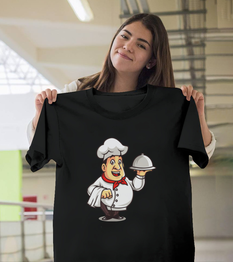 Chef Nbo8r Cartoon Character with Chef Hat and Serving Tray T-Shirt
