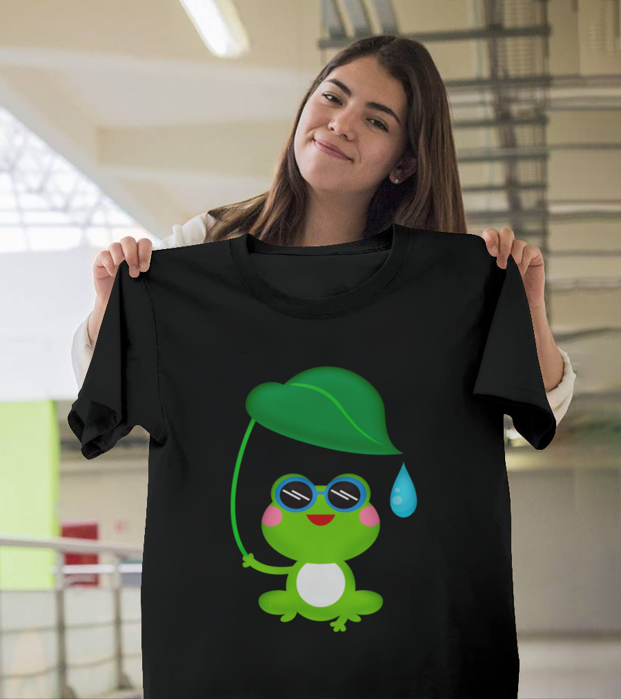 Frog Rain Cute Leaf Umbrella with Drop T-Shirt