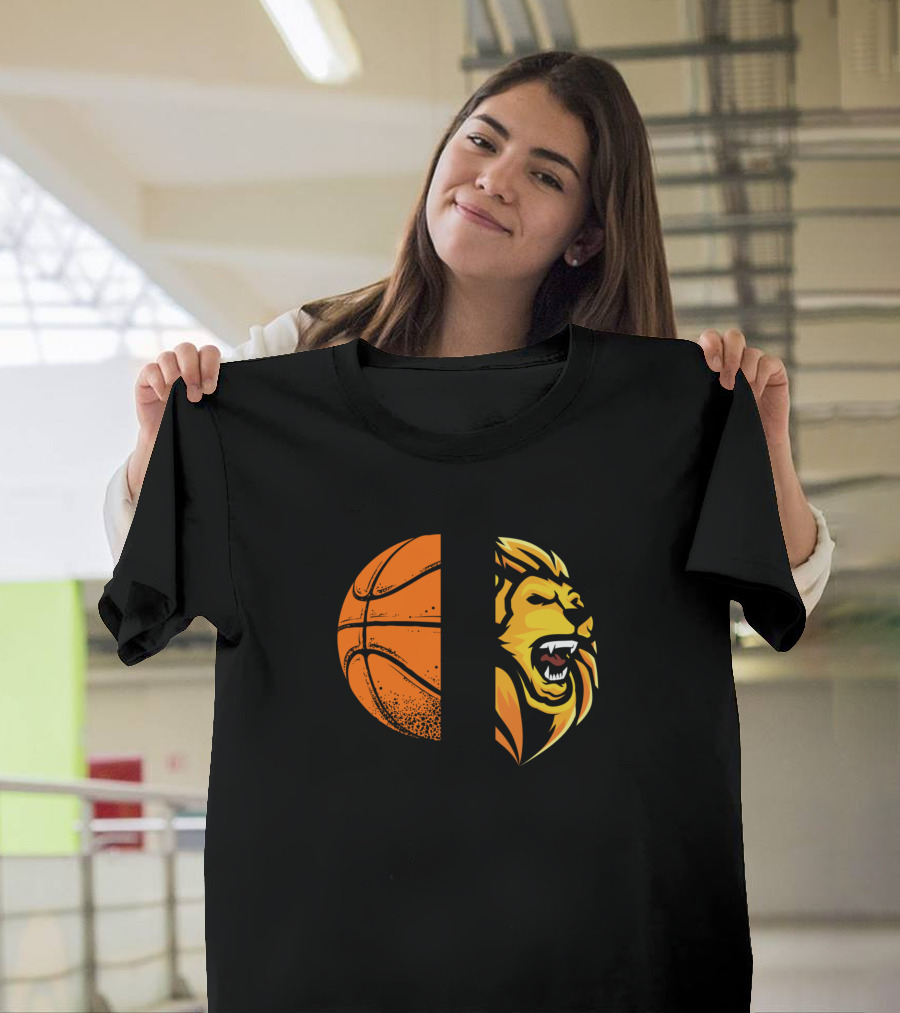 Lions Basketball Logo Half Ball Half Lion Roaring T-Shirt