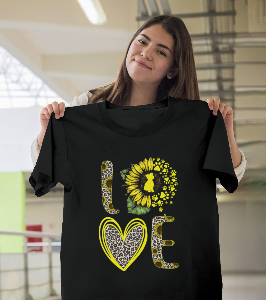Leopard Print Love Sunflower Dog Paw Yorkshire Terrier T-Shirt