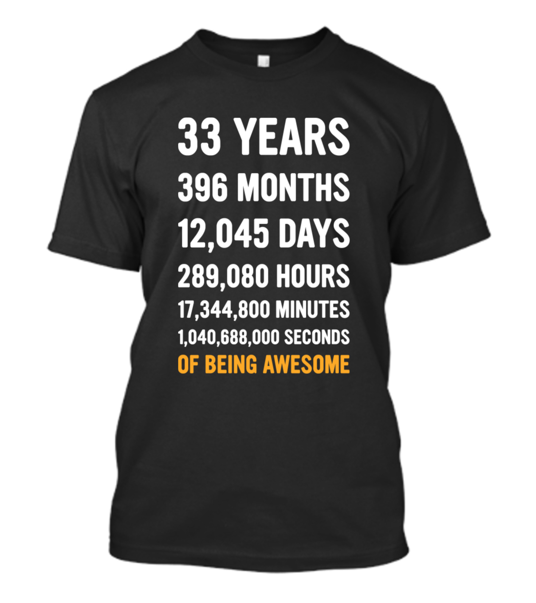 33 Years 396 Months 12,045 Days Of Being Awesome 33Rd Birthday Countdown T-Shirt