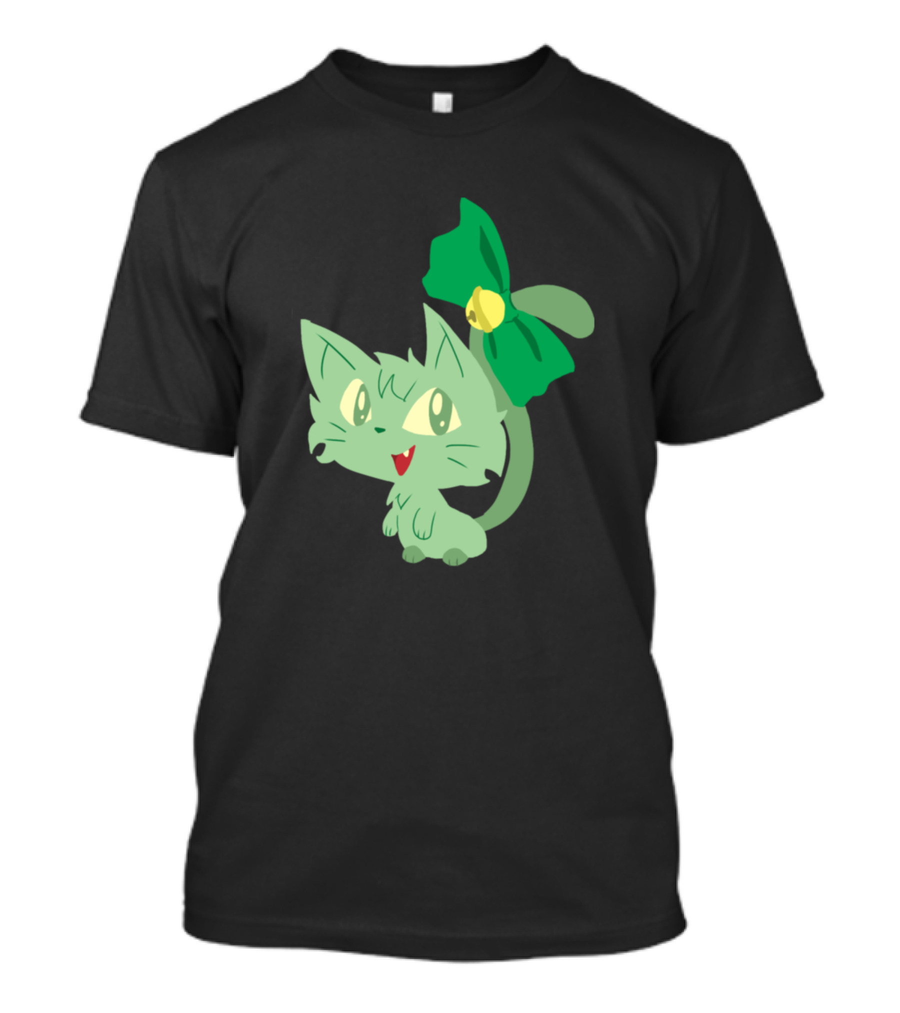 Sprigatito Green Cat Bow Cute Happy Fun T-Shirt