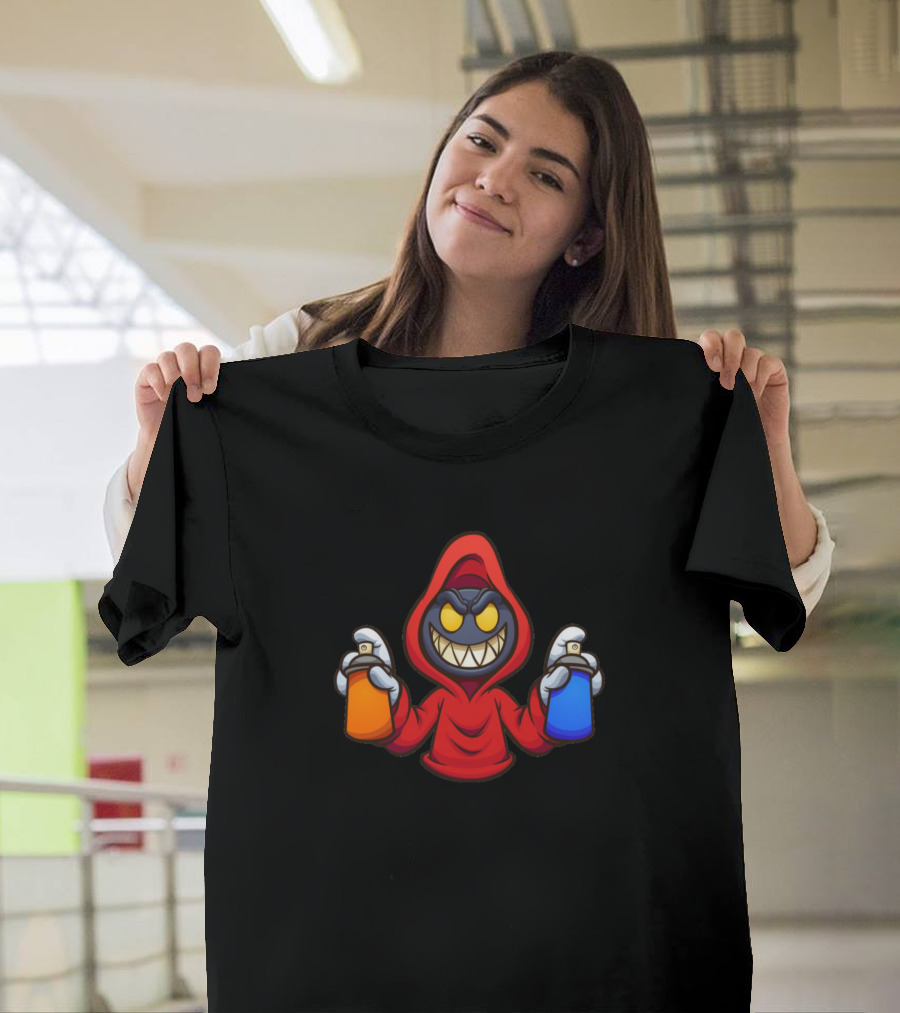 Red Hooded Mischief Graffiti Spray Cans T-Shirt