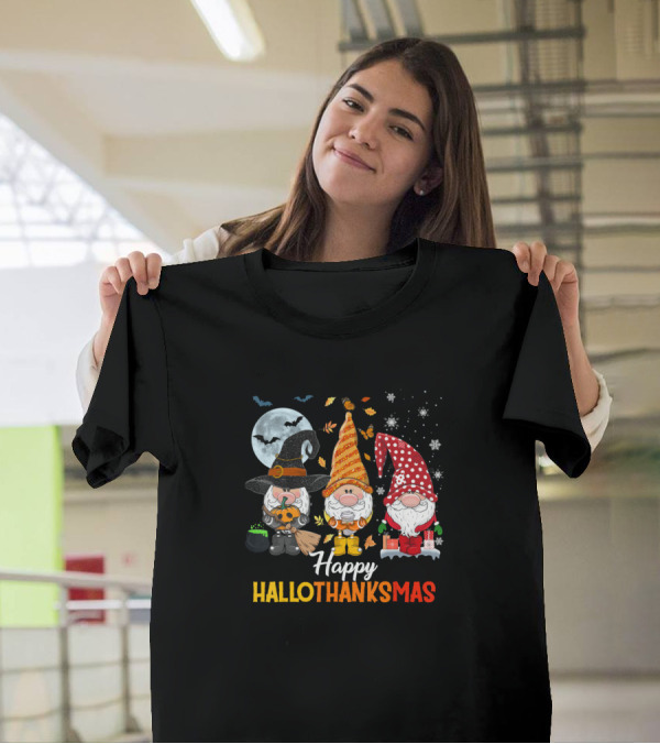 Happy HalloThanksMas Gnomes Halloween Merry Christmas T-Shirt