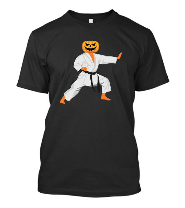 Karate Fighter With Pumpkin Head Halloween Scary T-Shirt