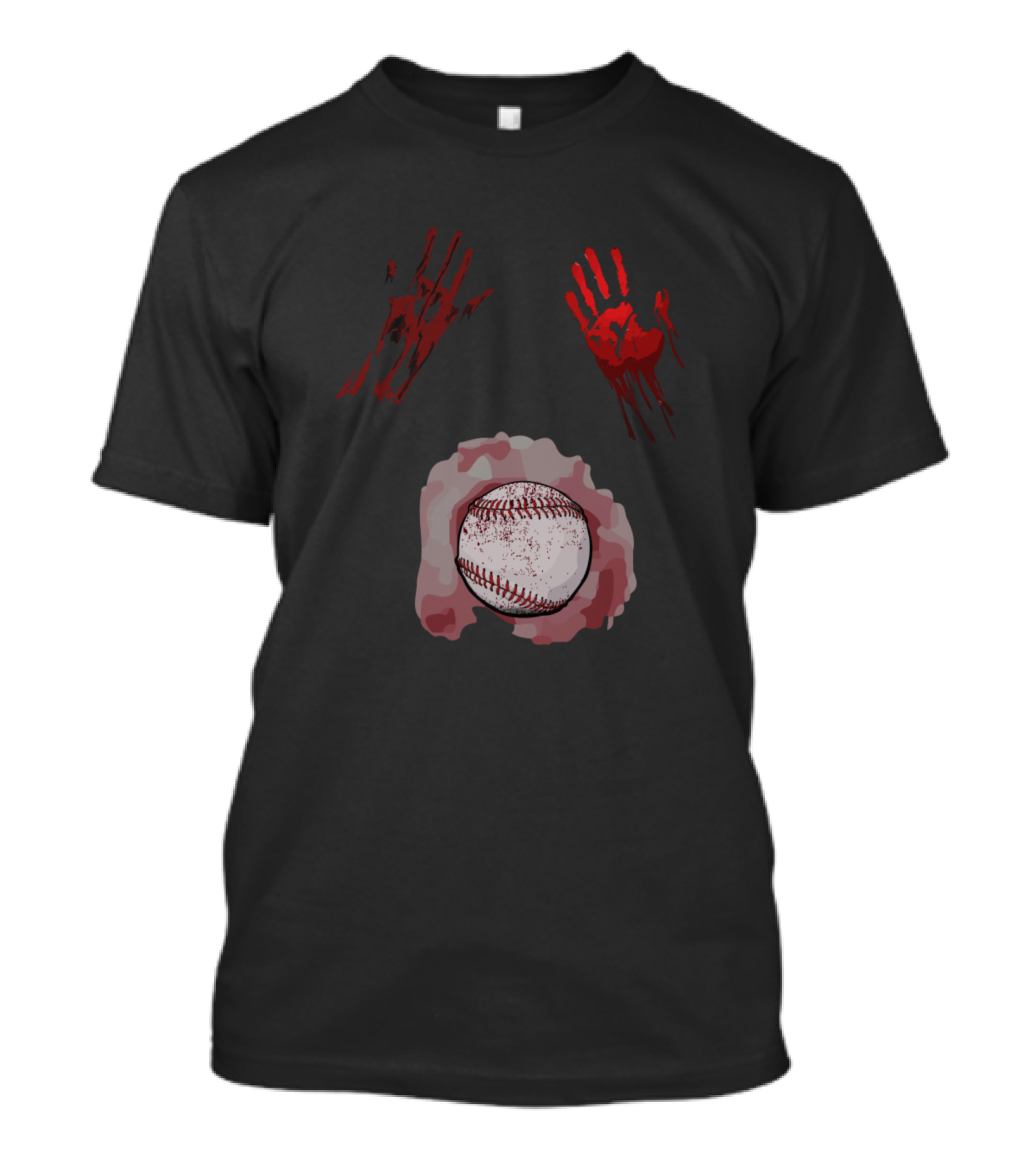 Halloween Zombie Baseball Player Bloody Handprints Baseball Zombie T-Shirt