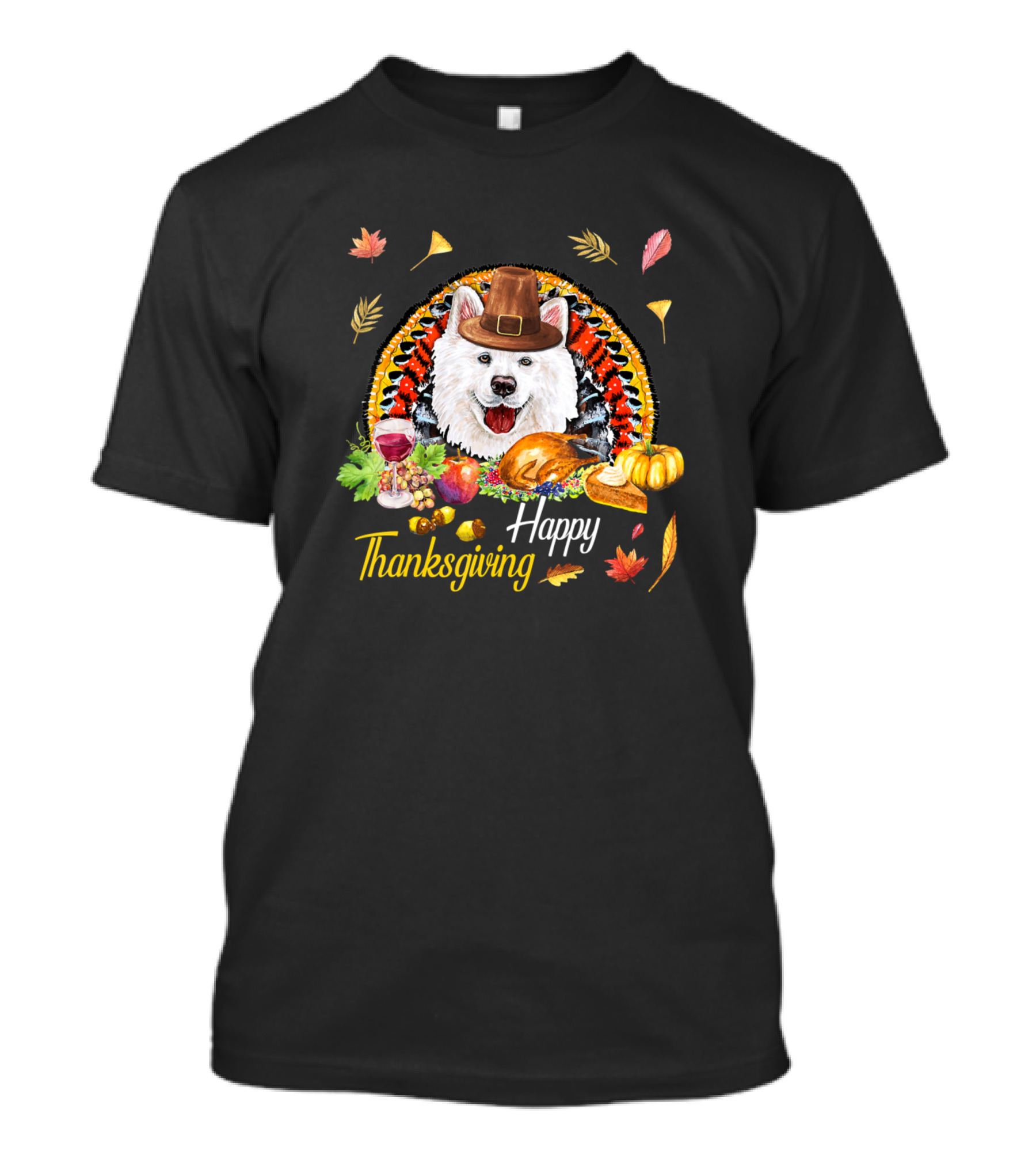 Happy Thanksgiving Samoyed Dog Pilgrim Hat Autumn Feast T-Shirt