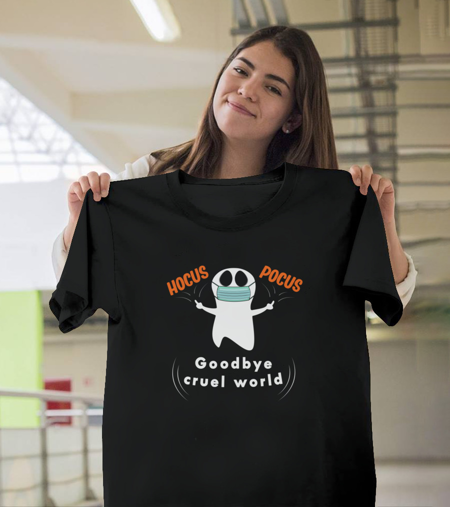 Hocus Pocus Goodbye Cruel World Masked Ghost Graphic Novelty T-Shirt