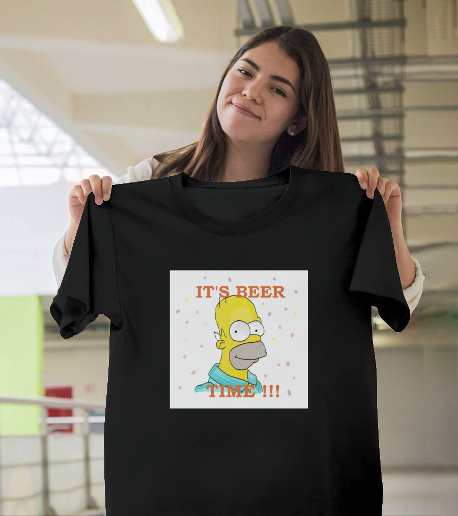 Homer Simpson It's Beer Time Confetti Background Time T-Shirt